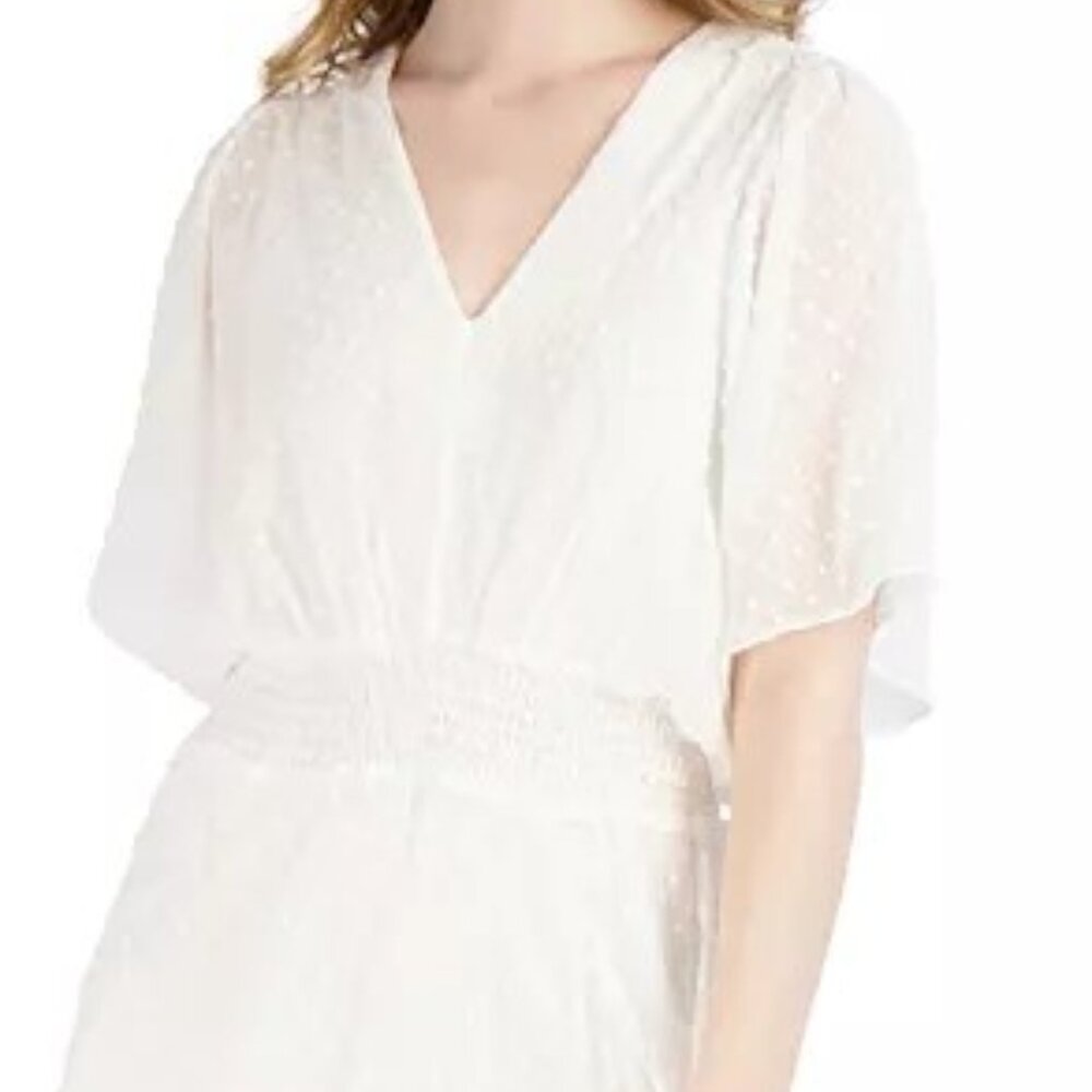 ROBBIE BEE PETITE V NECK CHIFFON SHORT SLEEVE FIT AND FLARE DRESS  PS OFF WHITE - Picture 5 of 15
